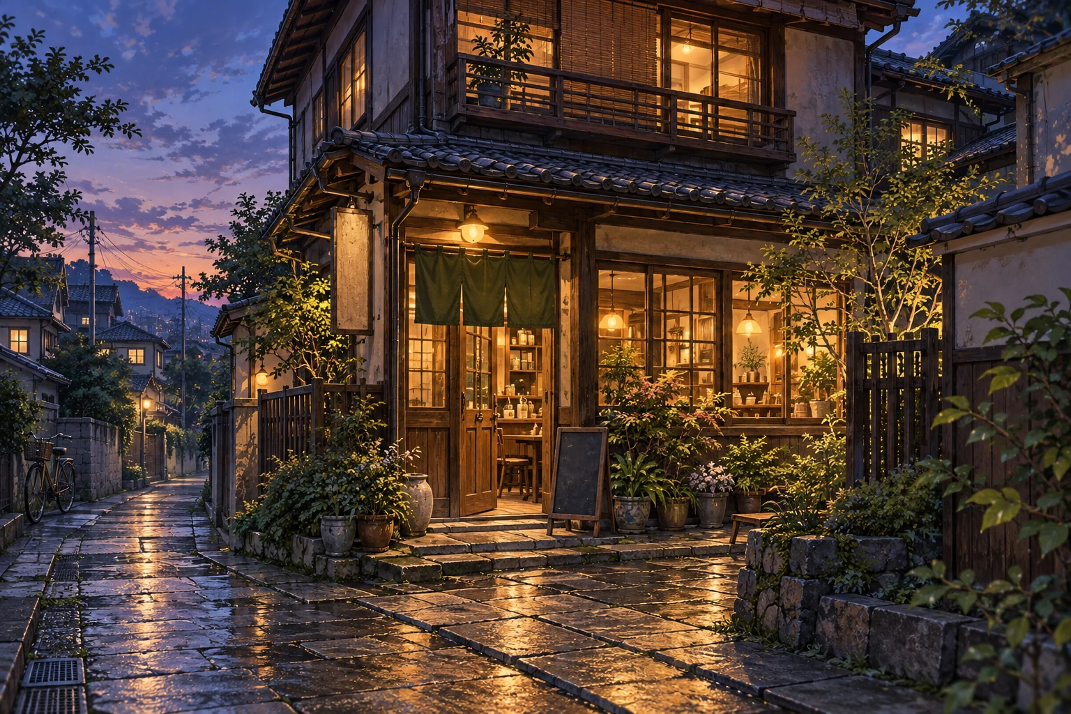 住宅街に灯る、小さな店の外観イメージ。